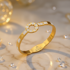Brazalete de Cristal con Baño de Oro de 22k, Diseño de Letra O, Engaste de Canal, para Mujer, Uso Diario, de Lujo - Product Image 2