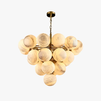 Lustre élégant de style mi-siècle en albâtre, forme globe, luminaire suspendu à plusieurs niveaux pour salle à manger, salon, îlot de cuisine