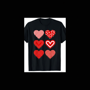 T-Shirt con Motivo a Cuori per San Valentino, Girocollo a Maniche Corte, Stampa a Trasferimento Termico, Maglietta da Donna Primaverile - Product Image 1