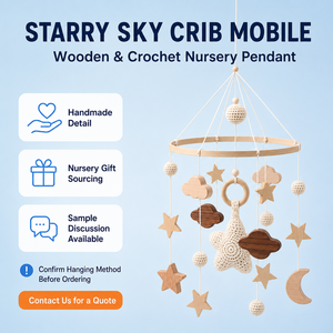 Mobile <span class=keywords><strong>de</strong></span> berceau en bois au crochet <span class=keywords><strong>Ciel</strong></span> Étoilé, fait main, étoiles et lune, jouet sensoriel suspendu pour chambre <span class=keywords><strong>de</strong></span> bébé, décoration pour le sommeil du nouveau-né, cadeau - Product Image 3