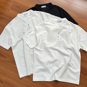 Camisetas Casuales Holgadas de Estilo Vintage, Unisex, Personalizadas, de Algodón Grueso, Lisas, Tipo Polo para Hombre - Product Image 4