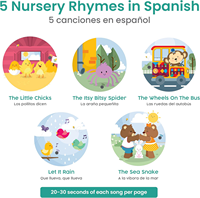 Livre cartonné bilingue espagnol-anglais avec chansons et comptes à rebours musicaux pour l'apprentissage des langues des tout-petits, avec gaufrage pour l'éveil parent-enfant