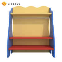 Mini estantería de madera maciza de seguridad para niños-Esquema de color rojo y amarillo brillante con tres capas de almacenamiento