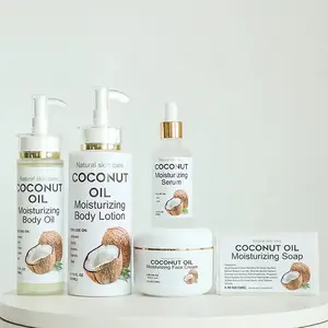 Conjunto de cuidado de la piel de etiqueta privada antienvejecimiento hidratante crema facial de coco Aceite Corporal suero jabón facial loción corporal