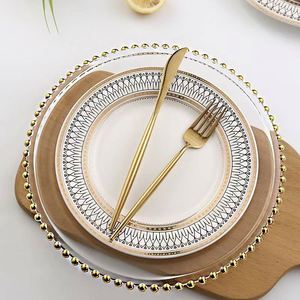 Platos Base de 13 Pulgadas Transparentes con Borde Dorado para Cenas Elegantes, Bodas y Eventos Formales - Product Image 3