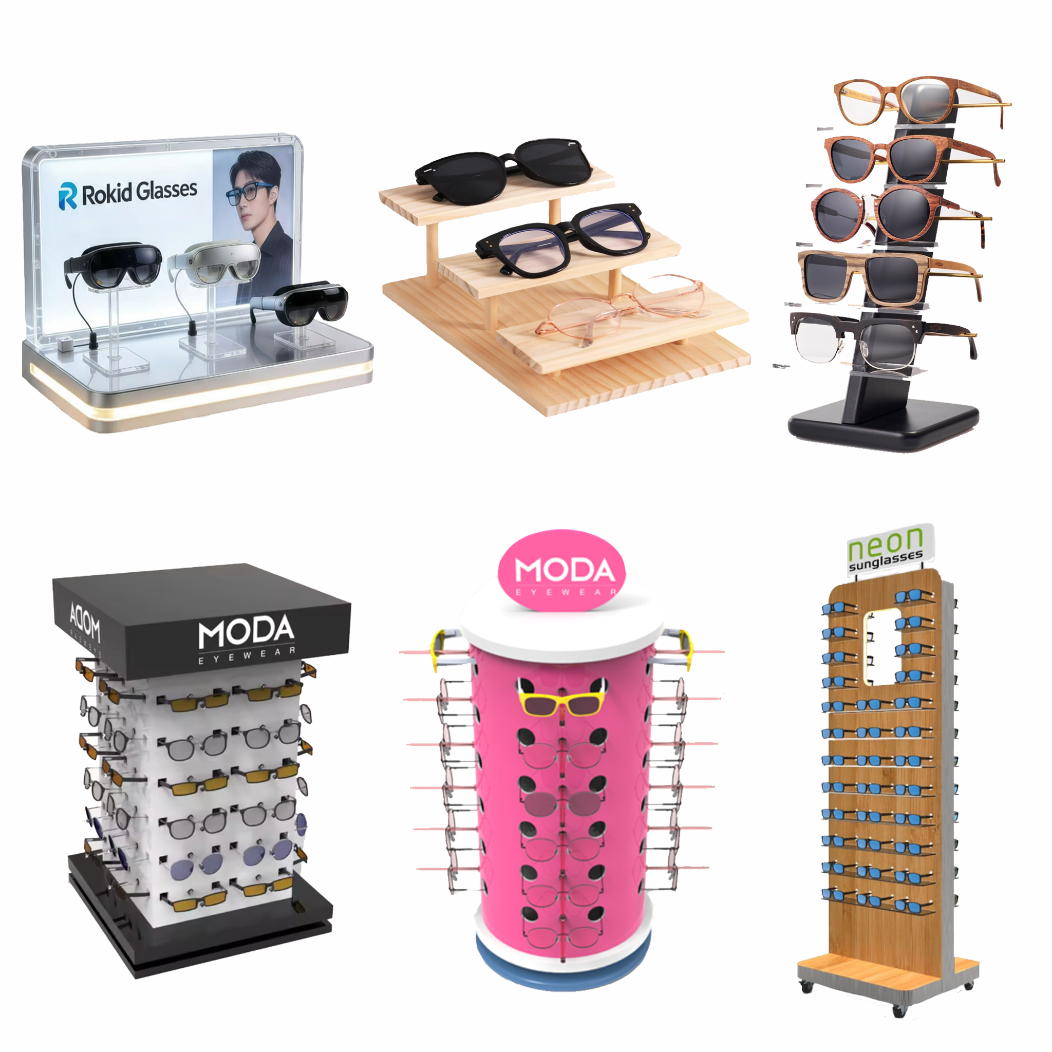 Custom Eyewear Rack for Optical Shop Luxury Glasses Sunglasses Display Stand Metal Acrylic Wood Retail Store Branded Unit Apache