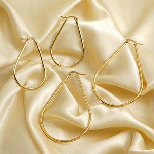 Avrupa amerikan Vintage stil paslanmaz çelik küpe titanyum düz büyük Oval çember geometrik desen inci kadın gece kulüpleri - Product Image 3