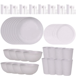 Ensemble <span class=keywords><strong>de</strong></span> <span class=keywords><strong>vaisselle</strong></span> en paille <span class=keywords><strong>de</strong></span> blé 88 pièces, assiettes et bols en plastique, services <span class=keywords><strong>de</strong></span> table <span class=keywords><strong>pour</strong></span> <span class=keywords><strong>8</strong></span> <span class=keywords><strong>personnes</strong></span>, compatibles lave-<span class=keywords><strong>vaisselle</strong></span> et micro-ondes - Product Image 2