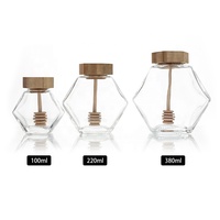100ml/220ml/380ml Nid D'abeille Forme Hexagonale Pot de stockage de Verre cruet Spice Herb Mini Pot De Miel Avec Balancier En Bois Et Bambou Couvercle