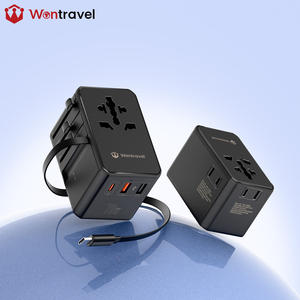 Adaptador de Viaje Universal Wontravel OEM ODM con 3 Tomas de CA, Cable Retráctil Integrado de 70W y QC3.0 para Laptop, Cámara y Auriculares - Product Image 1