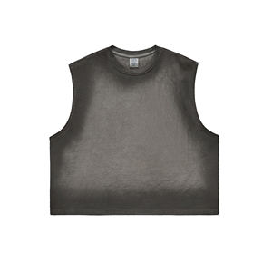 Vêtements de gymnastique d'été avec logo personnalisé OEM 100% coton 230 GSM Cut Off Shirt Acid Wash Sleeveless Mens Tank Tops - Product Image 3