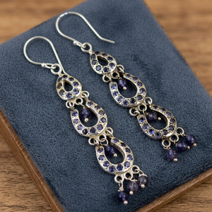 Pendientes Colgantes de Iolita en Plata 925 Chapada en Oro de 18K para Mujer, con Oro Blanco, para Fiestas y Regalos - Product Image 3