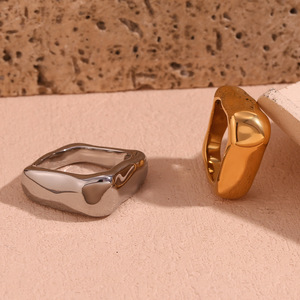 Stainless Steel Irregular Square Chunky <b>Statement</b> <b>Ring</b> Geometric Wide Band Stackable Finger <b>Ring</b> For Women Daily Trendy Jewelry - Product Image 5