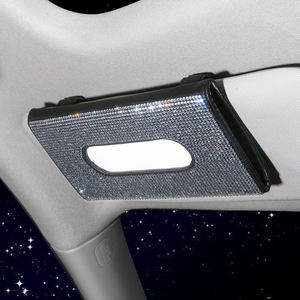 Boîte à Mouchoirs Faciaux, Serviettes Hygiéniques et Mouchoirs pour Pare-Soleil de <span class=keywords><strong>Voiture</strong></span> en Cuir Cristal Strass Rose Clair Argent Noir Bleu - Product Image 4