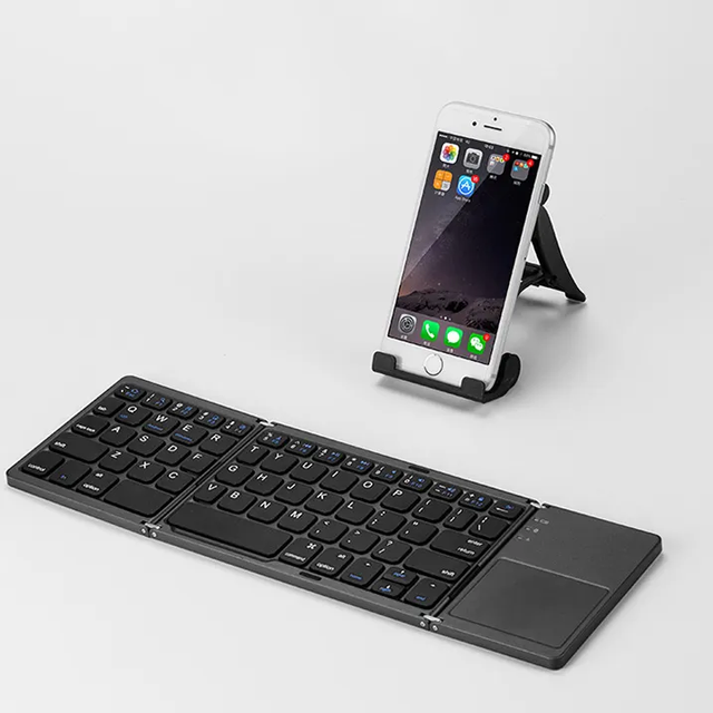 Portable Slim Foldable BT Wireless Keyboard with Big Touch Screen Black Layout Qwerty Azerty-Foldable USB Interface