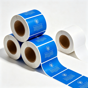 Étiquettes adhésives personnalisées imprimées sur papier synthétique multicouche, double face, découpées, pour marquage de cartons, impression rotative huit couleurs - Product Image 1