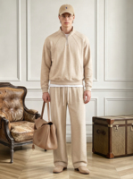 Sweat-shirt à col polo style Old Money, manches longues, coupe ample, épaules tombantes, demi-zip, de haute qualité, décontracté, pour couple