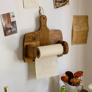 Solid Wood Eco-Friendly Wall Mounted Retro Roll Paper Shelf Single <b>Kitchen</b> Tissue Rack Restaurant Decoration <b>Storage</b> - Product Image 2