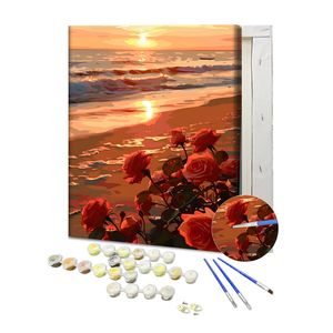Commercio all'ingrosso tramonto <span class=keywords><strong>mare</strong></span> rosa pittura da numeri con cornice in legno pittura digitale della parete per la decorazione della casa - Product Image 3