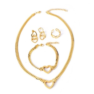 Parure de bijoux romantique de luxe en acier inoxydable, style coréen, plaqué or 14k 18k, 4 pièces, en forme de cœur, pour femme - Product Image 3