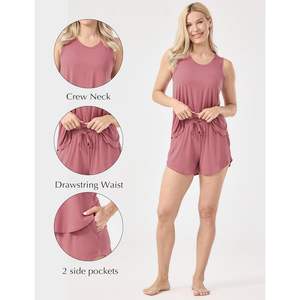 Ensemble pyjama femme personnalisé, débardeur et short, 2 pièces, vêtements de nuit sans manches en viscose de bambou - Product Image 5