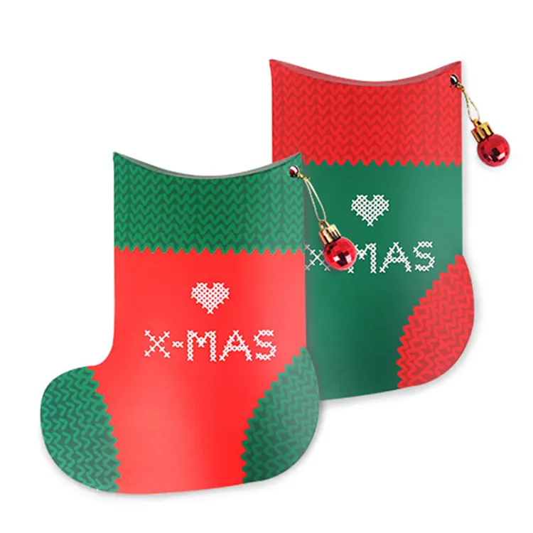 Nouveau dessin animé personnalisé bel emballage de luxe personnalisé vacances de forme spéciale joyeux cadeau boîte de Noël de forme de chaussette