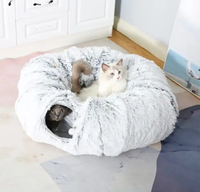 Tunnel multifonctionnel pour chat avec lit pour chat Tunnel pliable en peluche pour chat avec tube de coussin