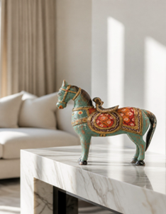 Cheval en céramique sculpté à la main, design Art Déco - Vert (30x9.5x29cm) Décoration intérieure - Product Image 2
