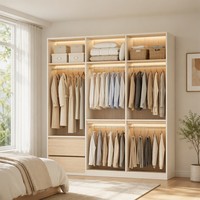 Système de dressing ouvert en chêne pour chambre d'hôtel, armoire intelligente avec tiroirs, meuble de chambre à coucher
