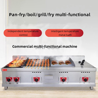 Machine de cuisine commerciale multifonction 4-en-1 pour restaurant : cuisinière à gaz, gril à pierres volcaniques, plaque de cuisson et friteuse