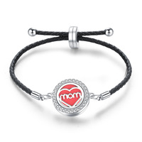 Mode peut ouvrir le bracelet de diffuseur d'huile essentielle en cuir de diamant Pu taille réglable fleur coeur motif bracelet de diffuseur