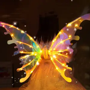 2023 Hot Selling LED Luminous Butterfly Wings Cute Girls Butterfly Angel Wing Costume Set Children Electric Butterfly Wings Toy