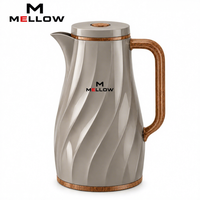 Carafe à café isotherme OEM 1,0 L, gris clair, avec revêtement en verre PP à motif spirale, finition bois, couvercle rond, pour distributeur