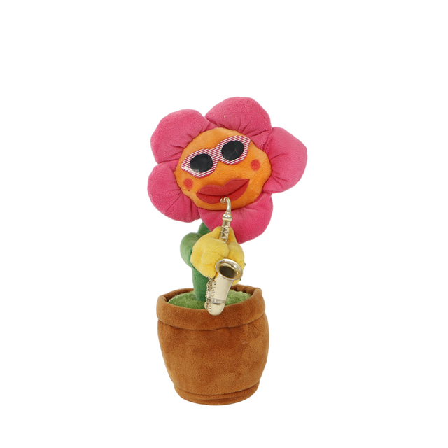 Wholesale Customized Electric Sunflowers Wearing Sunglasses Playing Saxophone Singing Dancing Plush Toys