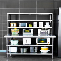 Table de travail rectangulaire en acier inoxydable de style industriel avec étagères robustes pour cuisine de conteneur, cantine, chef, production