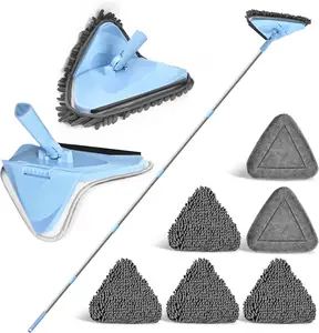New wall mop cleaner with long handle 180 up and down folding ceiling cleaning tool with squeegee triangular baseboard scrubber