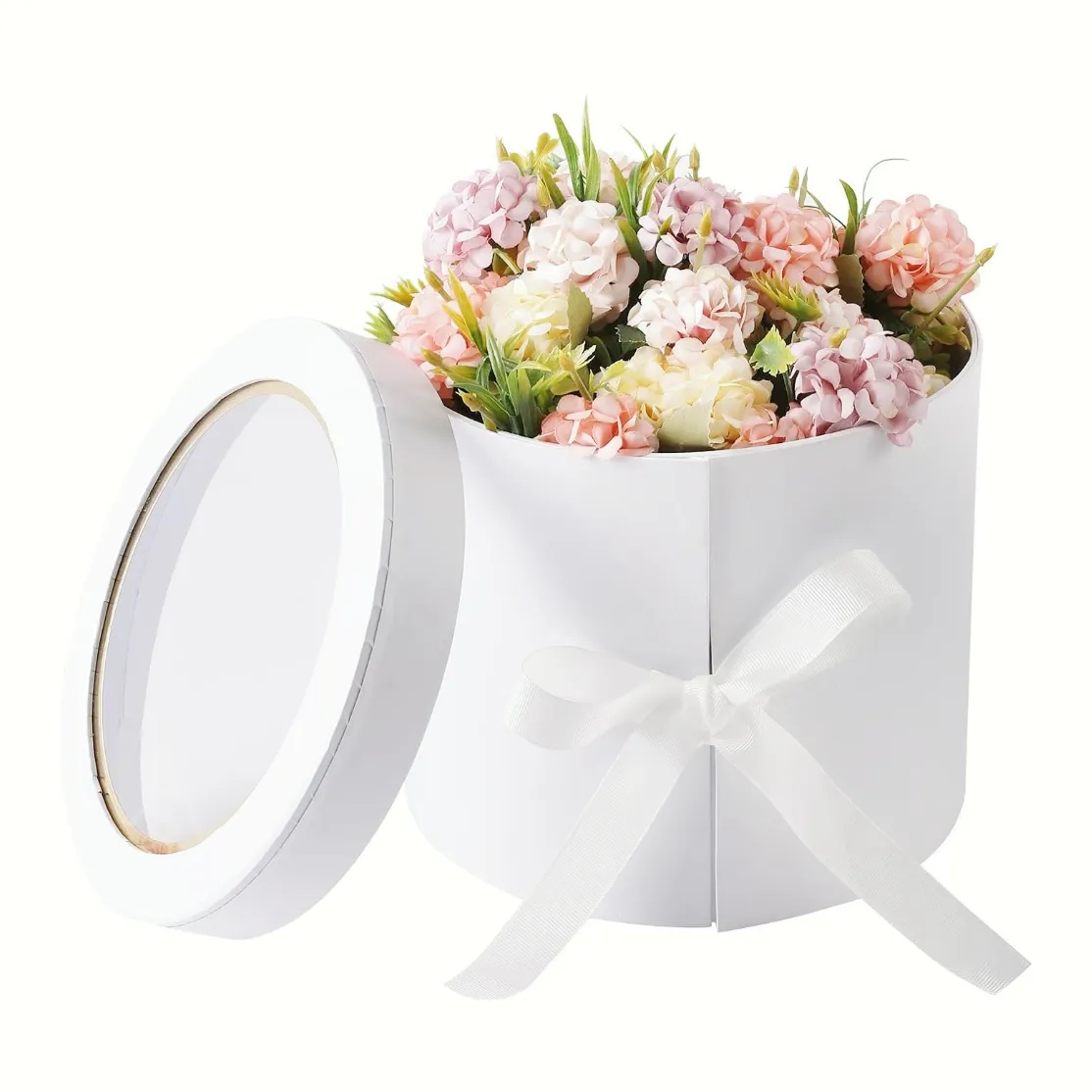 Scatola di fiori rotonda di lusso a 2 livelli scatola regalo bianca per scatola di fiori per decorazione domestica