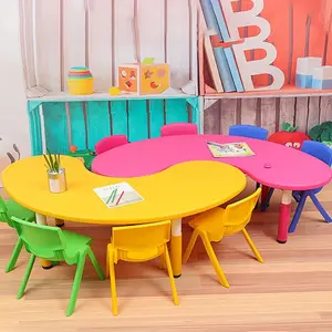 Moetry Table d'étude en plastique en forme de lune pour enfants, bureau de croissant pour la maternelle, la salle de classe