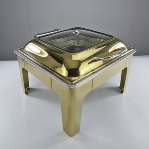 Thủy lực tự chọn bếp sang trọng vàng chafing món ăn tự chọn thiết lập với hình ảnh bìa thép không gỉ thực phẩm ấm hơn Điều kiện Mới - Product Image 4