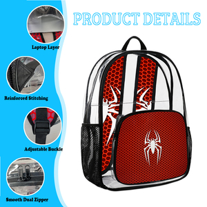 Fashion Heavy Duty PVC Clear <b>Backpack</b> Large Water Resistant Zipper 18 Unisex Day Use Computer Interlayer Transparent Spiders - Product Image 4
