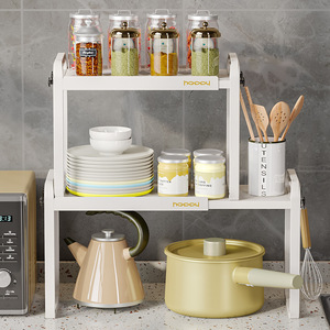 Estante de almacenamiento para cocina, organizador de encimera de doble capa para horno microondas, olla arrocera, estante de plástico blanco - Product Image 3