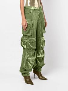 OUDINA autunno nuova moda cuciture <span class=keywords><strong>con</strong></span> decorazione a 6 tasche a vita alta <span class=keywords><strong>pantaloni</strong></span> di <span class=keywords><strong>velluto</strong></span> dritti da donna <span class=keywords><strong>pantaloni</strong></span> Cargo - Product Image 2