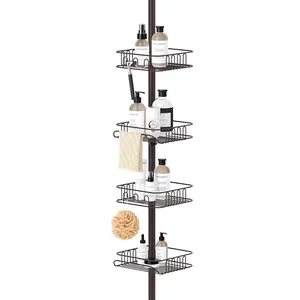 Telescopic Metal Corner Shelves Shower Rack Multi-layer Triangle Height Adjustable Free Stand Extension Bathroom Shelf