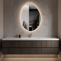 Miroir de salle de bain ovale moderne sans cadre à LED personnalisable, de luxe, anti-buée, grossissant, éclairé, à intensité variable avec capteur tactile