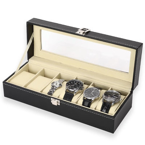 Boîte à montres de luxe personnalisée à 6 emplacements, en cuir, étanche, en daim, avec serrure, pour le voyage - Product Image 5