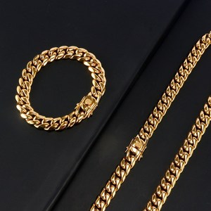 Collar de cadena cubana de acero inoxidable para hombre, pulsera chapada en oro, estilo Hip Hop, Miami cubana, venta al por mayor - Product Image 4