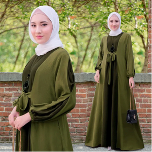 Abbigliamento Islamico di Dubai Abaya a Maniche Lunghe per Donna in Poliestere Vestito Lungo con Vita Allacciata in Tinta Unita dal Medio Oriente - Product Image 5