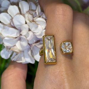 <span class=keywords><strong>Bague</strong></span> en acier inoxydable plaqué or 18 carats Bijoux Big Shiny Cubic Zirconia Geometric Open-Back Ring for Women - Product Image 1