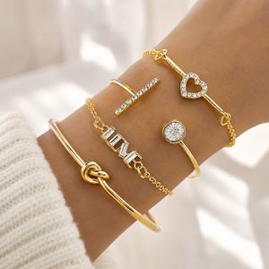 Elegante Conjunto de Brazaletes de Aleación de Zinc en Colores Oro y Plata con Cristales de Imitación, Diseños de Letra, Amor, Corazón, Flor, Infinito 8 y Abierto Hueco - Product Image 4