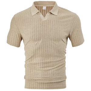 เสื้อยืดผู้ชายลายทางสไตล์ยุโรปและอเมริกา ผ้าเทอร์รี่เนื้อนุ่ม ระบายอากาศได้ดี คอเสื้อผ้าแจ็คการ์ด  คอลเลคชั่นฤดูร้อนใหม่ TK สไตล์ลำลอง - Product Image 5